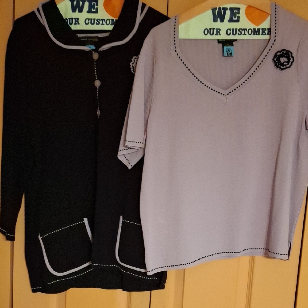 Black and Lavender Knit Tops with Embroidered Accents Designer Set